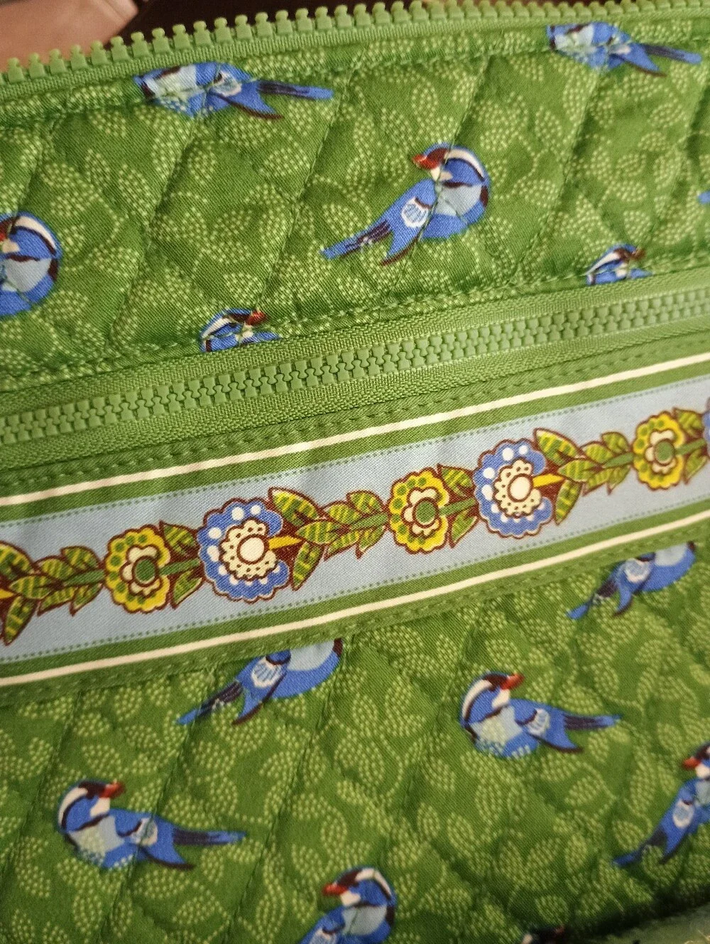 Vera Bradley Green Floral Bird Crossbody Bag with Blue Accents